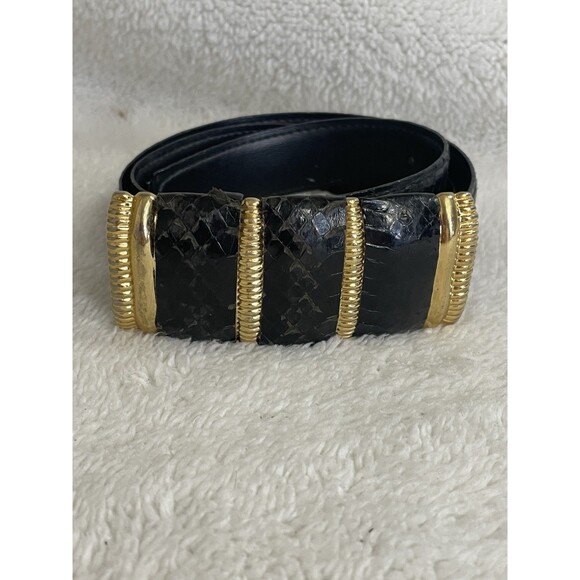 Vintage Milor Snakeskin Leather Women\'s Belt Size S Black Gold READ main image 5